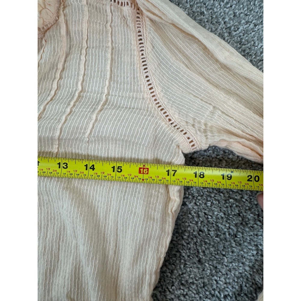 Faherty Organic Cotton Ruffle Blouse Sz S Peach Victorian Pintuck Lace Coquette - Picture 9 of 10